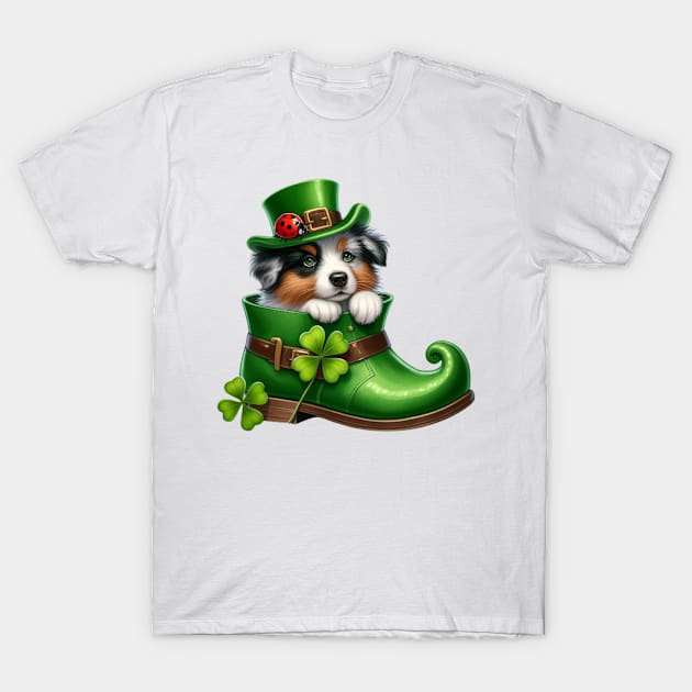 Australian Shepherd Dog Shoes For Patricks Day T-Shirt by Chromatic Fusion Studio